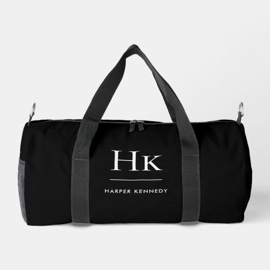 Monogram Modern Minimalist Black Monogrammed Name ダッフルバッグ (裏面)