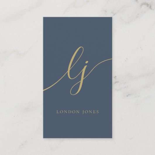 Monogram Modern Minimalist Feminine Navy Blue Gold 名刺 (正面)