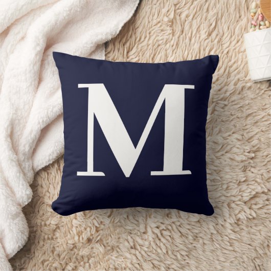Monogram Modern Minimalist Navy White クッション (ブランケット)