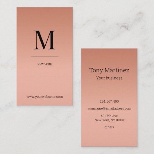 Monogram modern minimalistic rose´gold Monogramm 名刺 (正面/裏面)