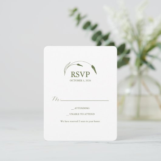 Monogram Moss Green RSVP Card 招待状 (スタンド正面)