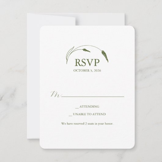 Monogram Moss Green RSVP Card 招待状 (正面)