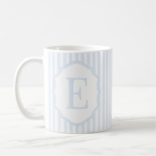 Monogram Mug Letter E, Blue Striped コーヒーマグカップ (左)