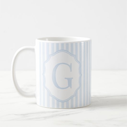 Monogram Mug Letter G, Blue Striped コーヒーマグカップ (左)