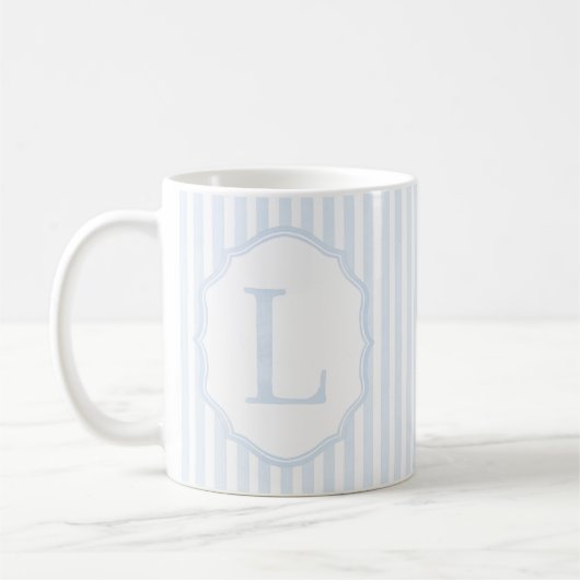 Monogram Mug Letter L, Blue Striped コーヒーマグカップ (左)