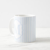 Monogram Mug Letter M, Blue Striped コーヒーマグカップ (正面左)