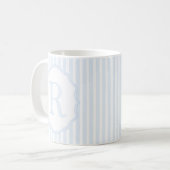 Monogram Mug Letter R, Blue Striped コーヒーマグカップ (正面左)