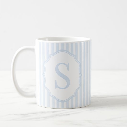 Monogram Mug Letter S, Blue Striped コーヒーマグカップ (左)