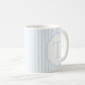 Monogram Mug Letter T, Blue Striped コーヒーマグカップ (正面右)
