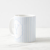 Monogram Mug Letter Y, Blue Striped コーヒーマグカップ (正面左)