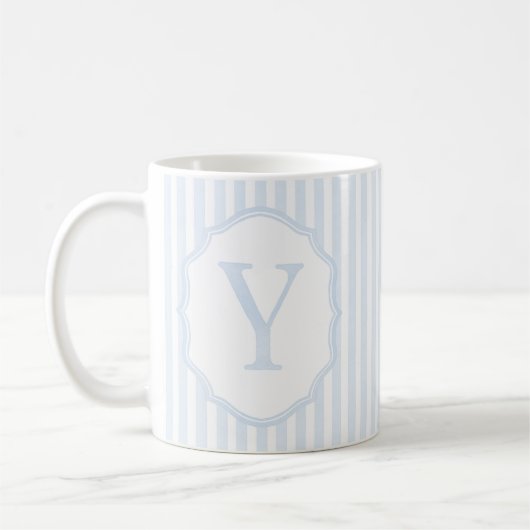 Monogram Mug Letter Y, Blue Striped コーヒーマグカップ (左)