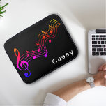 Monogram Music Colorful Black Simple ラップトップスリーブ<br><div class="desc">Colorful music notes on black background with a white monogram first name.</div>