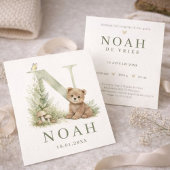 Monogram N Beer Bosdier Waterverf Geboortekaartje カード