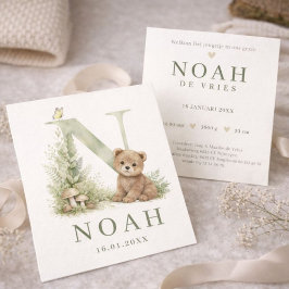 Monogram N Beer Bosdier Waterverf Geboortekaartje カード