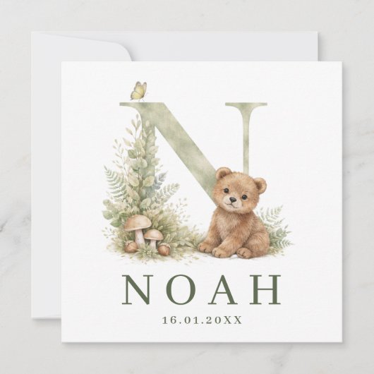 Monogram N Beer Bosdier Waterverf Geboortekaartje カード (正面)