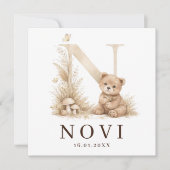 Monogram N Beer Neutraal Woodland Geboortekaartje カード (正面)