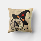 Monogram N Halloween Sky Witch Spiders Name クッション (裏面)