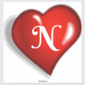 Monogram N, ruby上の白いスクリプト赤いハート シール (シート)