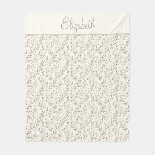 Monogram Name Beige Gray Brown Botanical Neutral  フリースブランケット (正面)