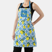 Monogram Name Blue French Tile Lemon Pattern  エプロン (インサイチュ)