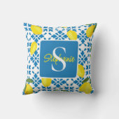 Monogram Name Blue French Tile Lemon Pattern  クッション (裏面)