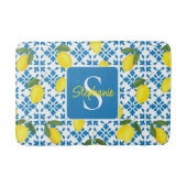 Monogram Name Blue French Tile Lemon Pattern  バスマット (正面)