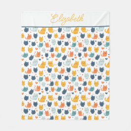 Monogram Name Blue Orange Yellow Cute Cats  フリースブランケット