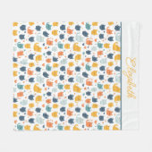 Monogram Name Blue Orange Yellow Cute Cats  フリースブランケット (正面(横))