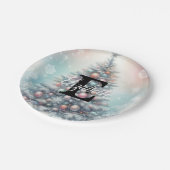 Monogram name Christmas tree floral watercolor ペーパープレート (アングル)