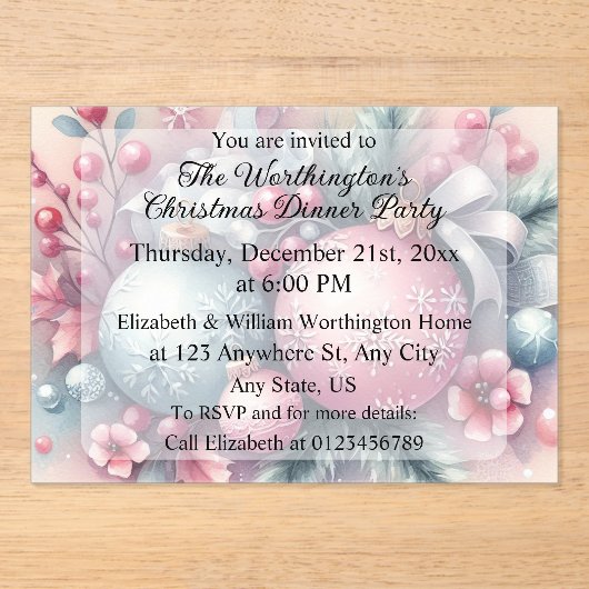 Monogram name Christmas tree ornaments watercolor  アクリル招待状 (正面)