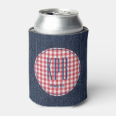 Monogram Name Dark Blue Denim Print Gingham Check 缶クーラー (缶正面)