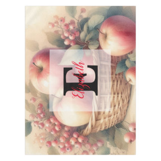 Monogram name Fall leaves and apples watercolor  テーブルクロス