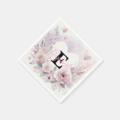 Monogram name floral hearts romantic watercolor  スタンダードカクテルナプキン (角)