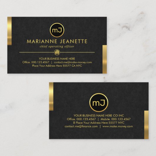 Monogram Name Grey Grunge Gold Tabs 名刺 (正面/裏面)