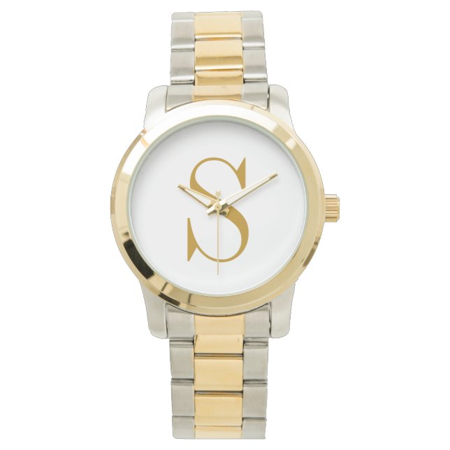 Monogram Name Initial Modern Personalized Gold  腕時計 (正面)