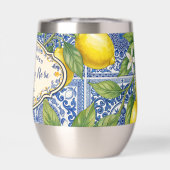 Monogram Name Lemon Blue French Country Tile  (背面)