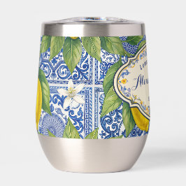 Monogram Name Lemon Blue French Country Tile 