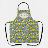 Monogram Name Lemon Blue French Country Tile エプロン (正面)
