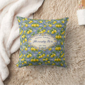 Monogram Name Lemon Blue French Country Tile  クッション (ブランケット)
