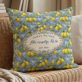 Monogram Name Lemon Blue French Country Tile  クッション