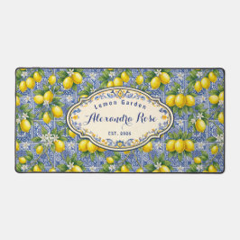 Monogram Name Lemon Blue French Country Tile  デスクマット