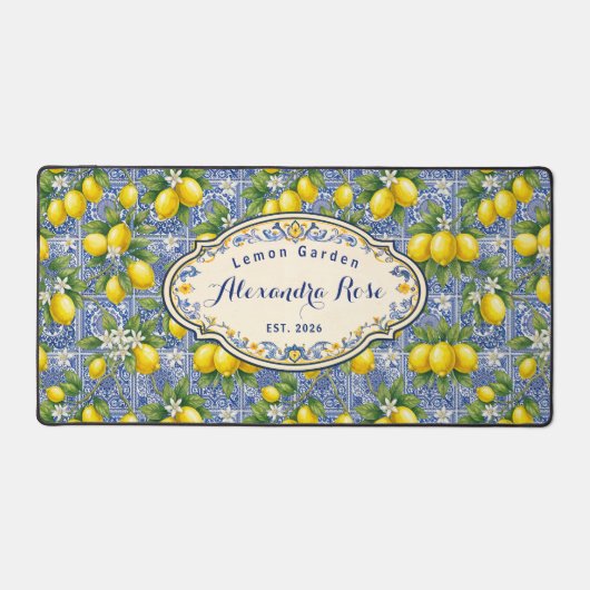 Monogram Name Lemon Blue French Country Tile  デスクマット (正面)