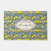 Monogram Name Lemon Blue French Country Tile ドアマット (正面)