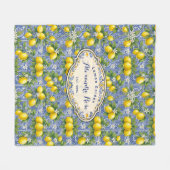 Monogram Name Lemon Blue French Country Tile フリースブランケット (正面(横))