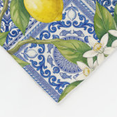 Monogram Name Lemon Blue French Country Tile フリースブランケット (角)
