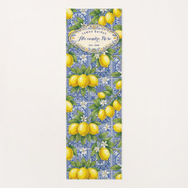 Monogram Name Lemon Blue French Country Tile  ヨガマット