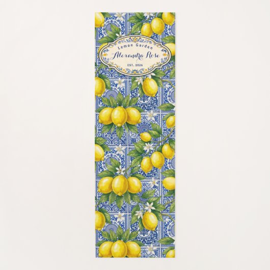 Monogram Name Lemon Blue French Country Tile  ヨガマット (正面)