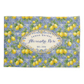 Monogram Name Lemon Blue French Country Tile  枕カバー (裏面)