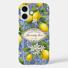 Monogram Name Lemon Blue French Country Tile  iPhone 16ケース