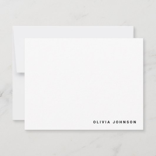 Monogram Name Modern Minimal White Flat Note Card ノートカード (正面)